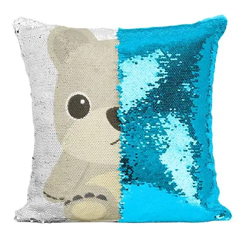 Fabulous Coussin avec Housse Sequin - Paillettes Turquoise Ourson En Peluche Dessin Mignon [40 x 40 cm]