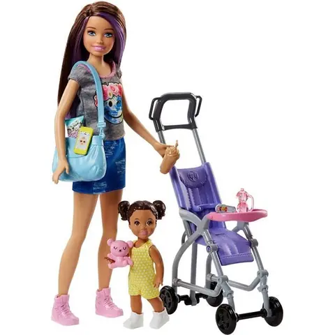 Barbie - Famille - Coffret poupée Skipper baby-sitter et sa poussette - Accessoires inclus
