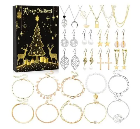 Calendrier de lAvent Bijoux 24pcs Calendrier de lAvent Collier Boucles doreilles Bracelet Anneaux Calendrier l Avent Calendrier
