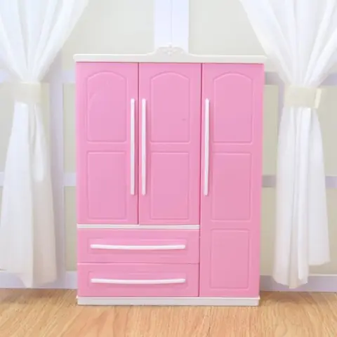 Armoire Mini-Penderie pour Poupée Rangement Accessoires et Vêtements Poupée