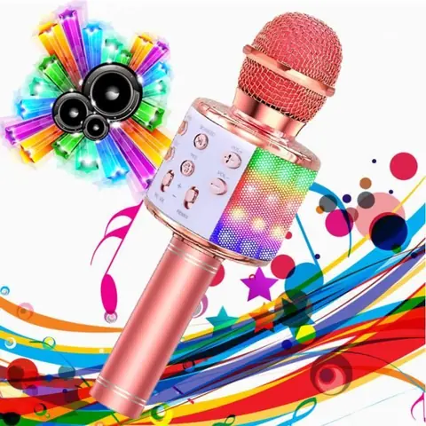 Microphone sans Fil Karaoké Microphone Bluetooth Portable Lecteur Karaoké avec Lumières LED pour Fête Chanter Idée Cadeau Enfants