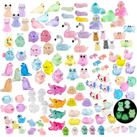 Lot de 130 mini figurines lumineuses en résine pour petits animaux miniatures phosphorescentes à cacher pour micro-paysages a