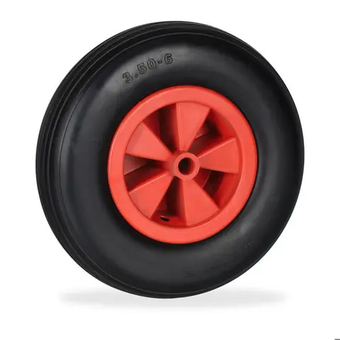 Relaxdays Roue de brouette 3.50-6 pneu en caoutchouc jante plastique PP increvable charge max. 100 kg rouge et noir