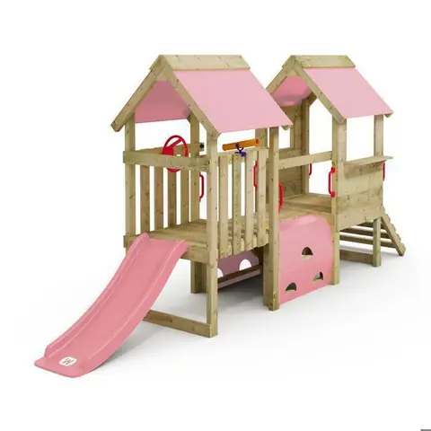 Tour de jeux WICKEY My First Playground 2 pour tout-petits avec toboggan 120 cm rose pastel et tunnel – 10 ans de garantie*