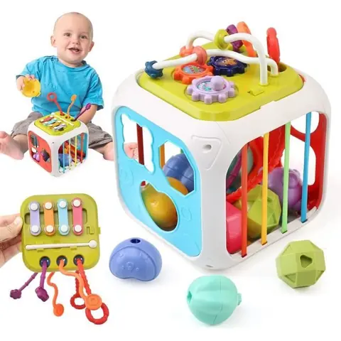 7 in 1 Jouet Bebe 1 an Jouet Montessori Sensoriel Cube dactivit BB Jouet Trieur de Formes Cadeau Enfant