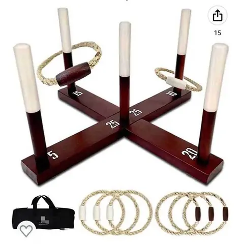 Jeux dextérieur pour enfants et adultes 5 jeux de lancer danneaux en bois + 10 jeux de lancer danneaux en plastique
