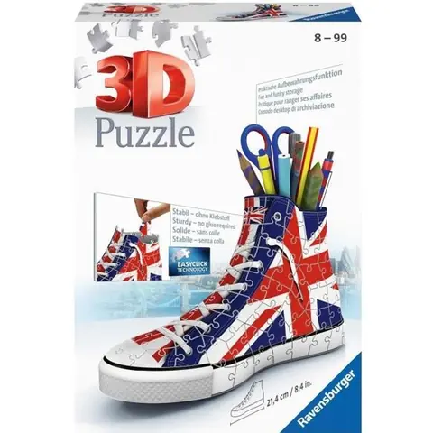 Puzzle 3D Sneaker - Union Jack - Ravensburger - Puzzle 3D enfant - sans colle - Pot à crayons 108 pièces - Dès 8 ans
