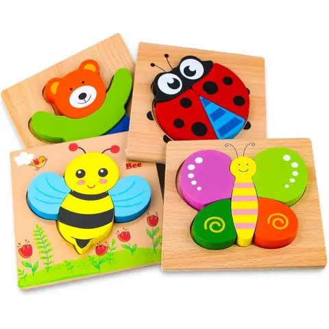 Puzzles en bois pour enfants de 1 à 3 ans garçons et filles jouet éducatif Montessori avec 4 motifs danimaux.
