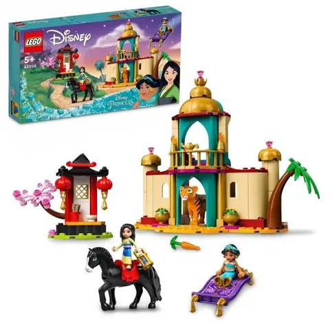 LEGO® 43208 Disney Princess Les Aventures de Jasmine et Mulan, Jouet de Construction, Mini-Poupées, Figurines Cheval et Tigre