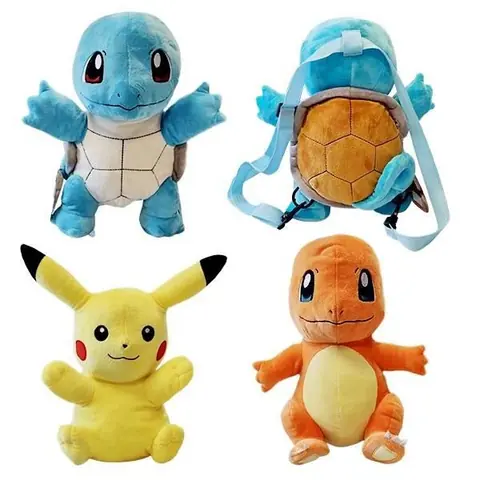Sac à dos peluche Pokémon - Pikachu Salamèche ou Carapuce - Jaune - Enfant