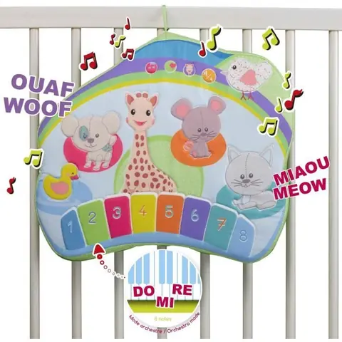 Tableau déveil interactif multifonctions - VULLI - Sophie la girafe - 6 bruits danimaux - 6 mélodies - Piano