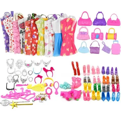 Lot de vêtements et accessoires - Barbie 30 cm - 70 pièces - Multicolore - Pour enfants 3 ans et plus