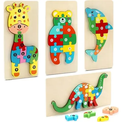 Puzzle en bois - Jouet Bébé - Animaux - 4 pièces - Montessori Enfant 2 3 4 Ans - Jeux Educatif Apprentissage