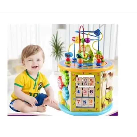 Cube dactivité en Bois 8 en 1 Jeu déveil Premier âge 1 an Jouets Labyrinthe de Perles Jouet Centre Jouet Premiers Bambins
