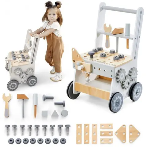 Bricolage Enfant- Établi enfant Mamabrum Atelier 3-en-1 trotteur bois- 34 pièces- Normes CE