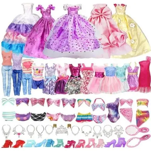 Vêtements & Accessoires de Poupée - AZWIX - 35 pièces - 5 Robes Chic - 10 Chaussures à Talon
