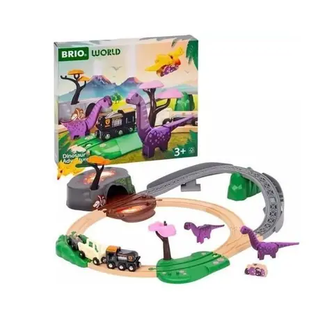 BRIO Circuit Aventure Dinosaure 21 pièces - Action de Jeu sans Pile - Dinosaures Inclus - Circuit de Train en Bois - Brio World