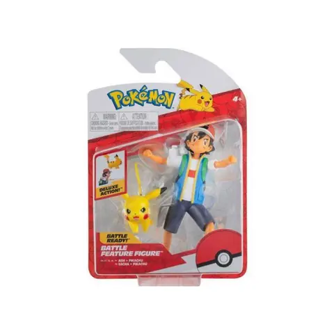 Coffret Pokemon Figurine Sacha 12 Cm Avec Pikachu - Figurine Deluxe Action : Fonction De Combat - Pokemon Jaune - Jouet Garcon