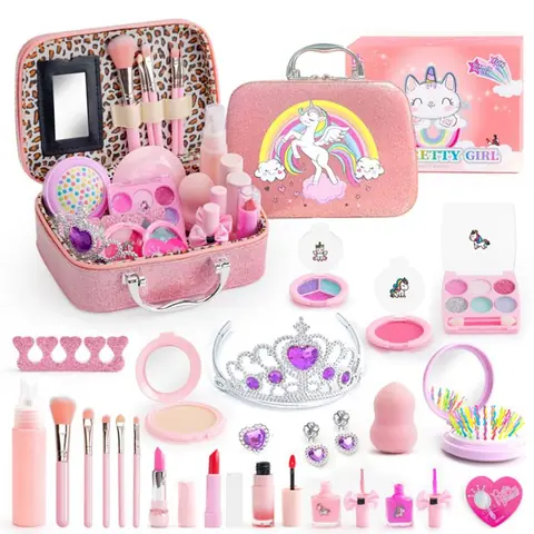 Coffret de maquillage pour filles jouets de maquillage lavables pour enfants avec sac à main kit de création de maquillage