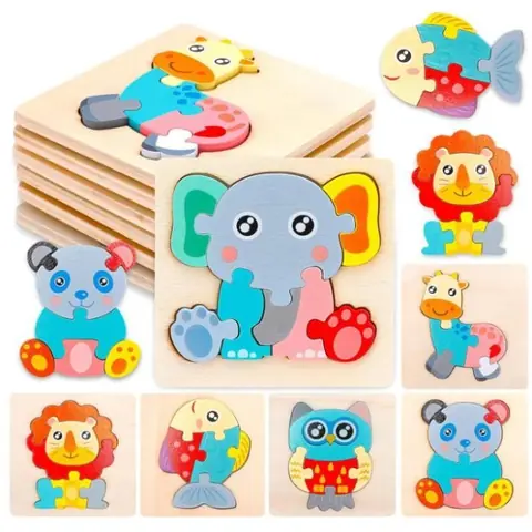 Puzzle en Bois pour Enfants - 6PCS Jouet Montessori Animaux 3D Puzzles Puzzle à Encastrementséducation Jouets Jouets