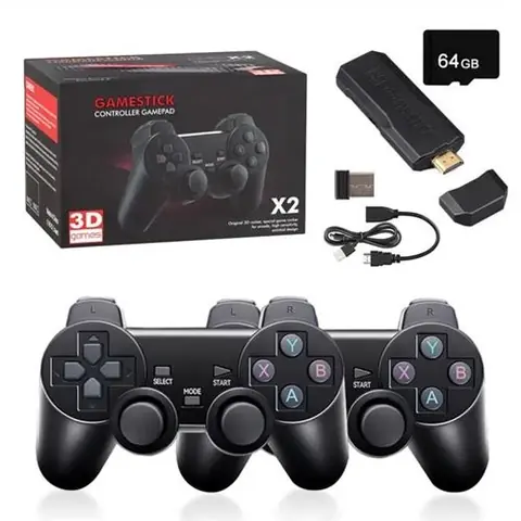 CarlyleMofan Console de jeu vidéo rétro 64G avec Double manette 2.4G sans fil,4K HD 30000 jeux intégrés pour PSP, PS1, pour d'adultes d'enfants