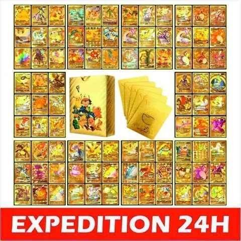 Cartes à collectionner - ZISONIX - Charizard Vmax - Lot de 55 cartes dorées - Pour enfants - Pokémon