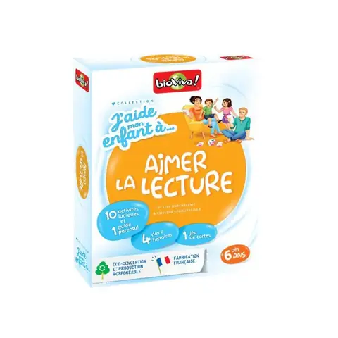 Jeu éducatif - Jaide mon enfant à ... Aimer la lecture - Dès 6 ans - 1 à 6 joueurs - Fabriqué en France de manière éco-responsable.