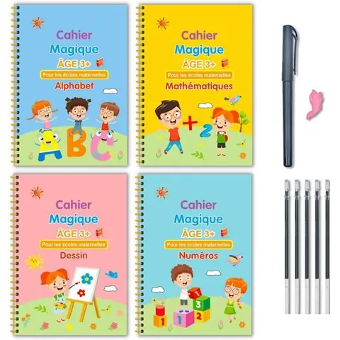 Cahiers dexercices magiques écriture et calligraphie - Cahiers dactivités pour enfants 4 à 6 ans - Cahiers de vacances réutilisabl
