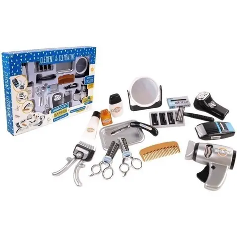 Set coiffeur - Jeu dimitation Barbier - CLEMENT CLEMENTINE - Tondeuse sèche-cheveux rasoirs - Dès 3 ans
