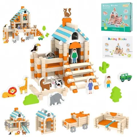 Jeu dassemblage en bois - Lot de 170 - Multicolore - À partir de 3 ans - Motricité fine