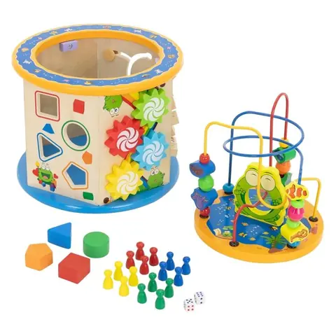 Joyz Cube de Motricité 8en1 Bois Jouet Montessori à Partir de 1 an Cubes dActivités Multifonctions Boucle de Motricité Jouet