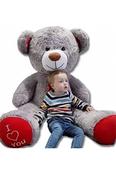 Nounours en peluche énorme Teddy Bear 75+85 gris-rouge