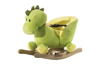 Jouet à bascule dinosaure ceinture de sécurité effet sonore 32 chansons bois peluche verte