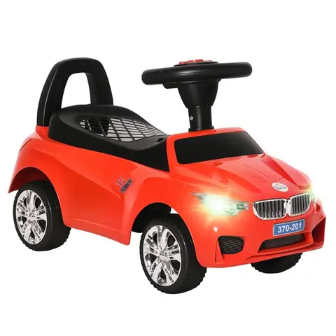 Porteur enfants voiture - HOMCOM - coffre à jouets klaxon phares et musique - PP et métal - 635 x 28 x 36 cm - rouge