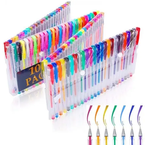 100 Stylos à Gel Multicolores avec Paillettes Pastel Métallique et Néon à pointe fine de 05-1 mm