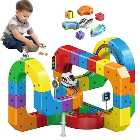 Circuit de Train Électrique 81 Pièces Circuit Flexible Circuit à Emboîter pour Enfants Jeu de Construction Cadeau de Noël