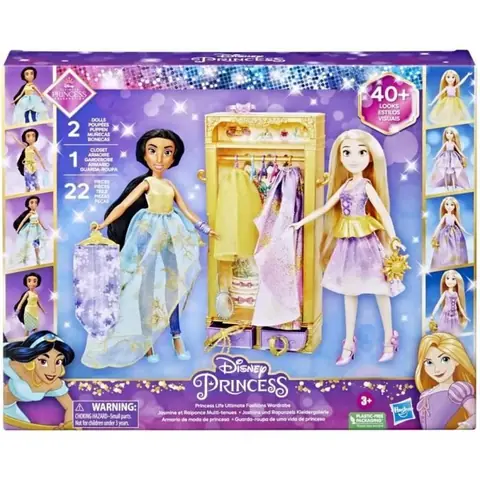 Disney Princesses Le dressing de Jasmine et Raiponce armoire avec tenues pour poupées jouet pour enfants dès 3 ans