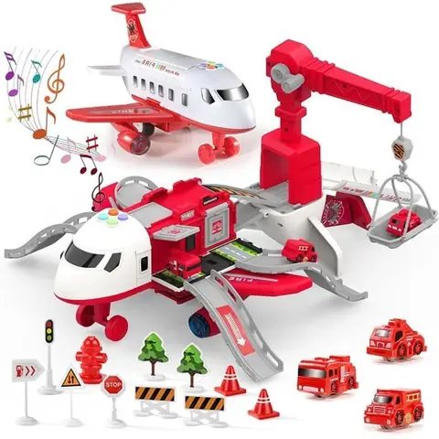 Jouet davion cargo - AMOUNE - Lumières et musique - 1 avion et 3 voitures - Pour enfants de 3 à 7 ans