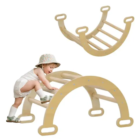 Arche escalade enfants AIYAPLAY bascule en bois dintérieur pour garçons & filles tout-petits de 18 à 48 mois bois naturel