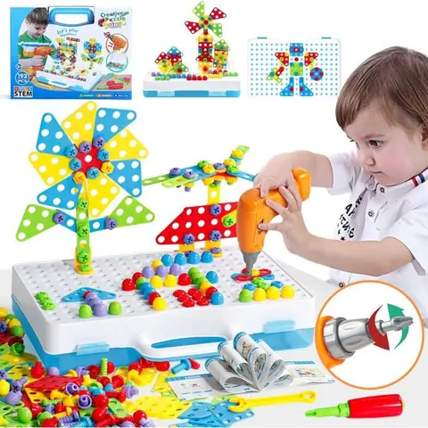 Jouet Enfant 3 Ans - Puzzle Enfants 3 Ans Mosaique Enfant Jeux 3 4 5 Ans Etabli Bricolage Puzzle 3D avec Perceuse Visseuse
