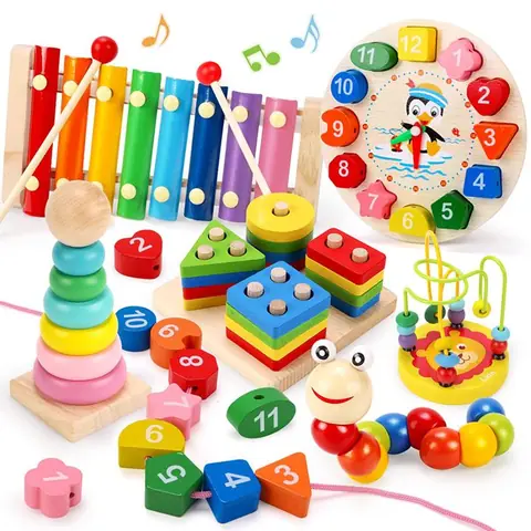 Ensemble de jouets en bois Montessori pour bébés 6 pièces jeu de puzzle éducatif pour le développement des enfants