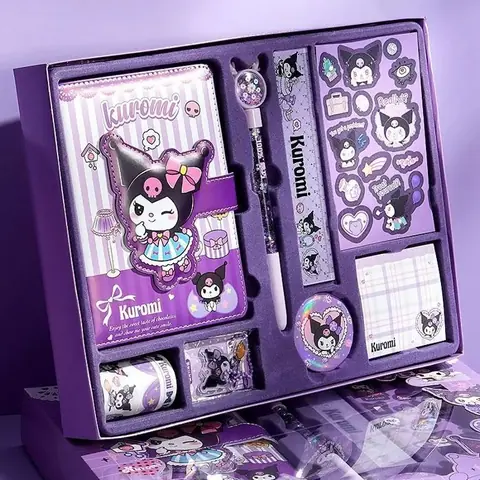 Ensemble de Papeterie 8pcs - Thème Kuromi & My Melody Rêveur Comprend un Carnet un Stylo une Règle une Gomme des Autocollants