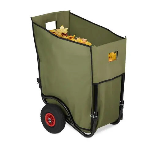 Relaxdays Chariot pour feuilles mortes Charrette de jardin brouette 2 roues Sac pour feuilles de 160 litres vert