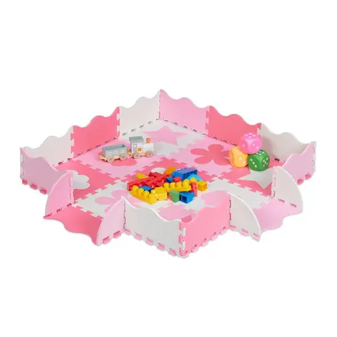 Relaxdays Tapis de sol puzzle 34 pièces mousse EVA sans polluants 077 m2 dalle jeu bébé bord éducatif rose