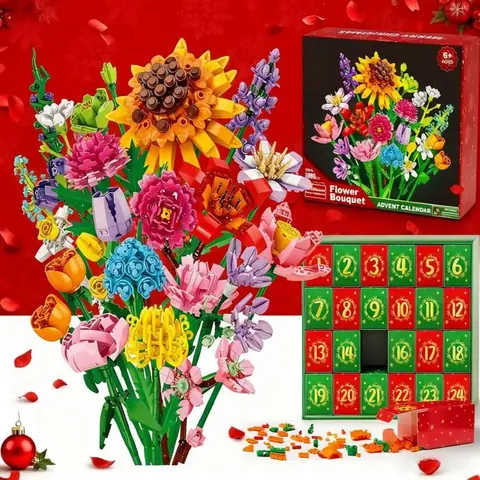 Calendrier de lAvent 2025 Blocs Bouquet Calendrier Compte à Rebours de 24 Jours avec Blocs de Construction de Bouquet de Fleurs