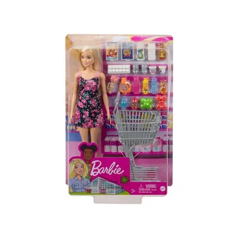 Coffret Barbie Supermarché + Poupée + 21 Accessoires - Poupée Mannequin Shopping - Set 22 Pieces + Carte Animal