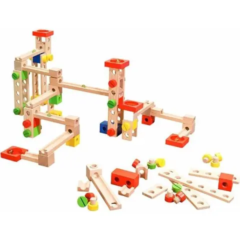 Circuit à billes en bois - PLAYTASTIC - 50 pièces - Modulaire - Créativité - Motricité
