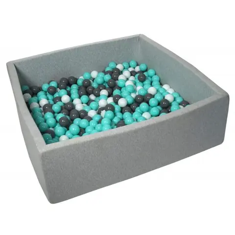 Piscine à balles pour enfant 120x120 cm Aire de jeu + 600 balles blanc gris turquoise