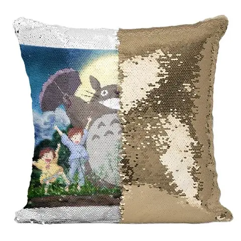 Fabulous Coussin avec Housse Sequin - Paillettes Doré Mon Voisin Totoro Dessin Foret Miyazaki [40 x 40 cm]