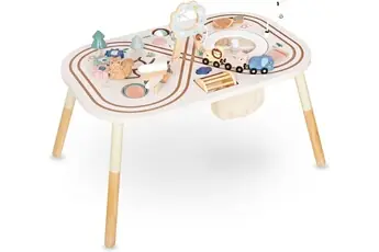 Table d'activités Bois- Table d'appoint éducative pour Enfants 3+, Boucle motrice avec Perles, trieuse de Forme, Hochet et Miroir, Jouet d'éducation